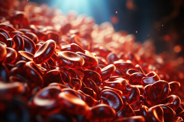Blood cells coursing through capillaries, fueling the body's vital processes with every beat of the heart. Concept of human physiology and cardiovascular health. Generative Ai. - obrazy, fototapety, plakaty