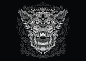 Aggressive demon beast head in monochromatic style vector illustration