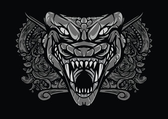 Aggressive demon beast head in monochromatic style vector illustration	