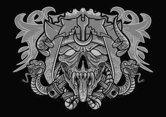 Aggressive demon beast head in monochromatic style vector illustration	