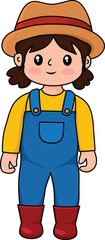 Cute Farmer Girl Kawaii Cartoon Vector Illustration