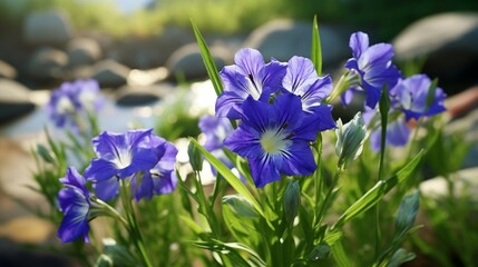 Gemstone Gentian flowers set against a backdrop of lush green foliage, creating a stunning natural contrast.