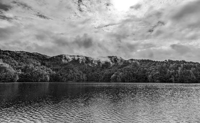 Boat riding on lake jocassee north carolina in summer