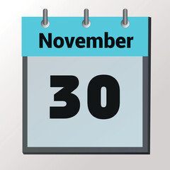 vector calendar page with date November 30, light colors