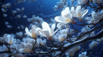 Moonstone Magnolia blossoms against a backdrop of a starry night sky.