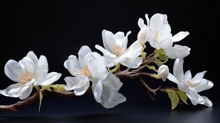Fototapeta na wymiar Moonstone Magnolia blossoms in various stages of blooming, from bud to full flower.