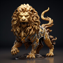 Fototapeta na wymiar A 3D figurine portraying a sophisticated and adorable lion in a 3D mock-up, expertly lit within a softbox studio setting, showcasing gradient shadows and seamless highlights. Generative AI.
