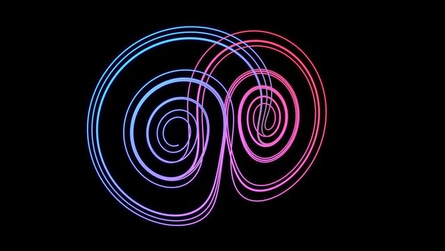 mathematical simulation of the chaos theory and butterfly effect 3d animation. Can be used to represent lorenz attractor nonlinear dynamics turbulence of initial condition or fractal geometry