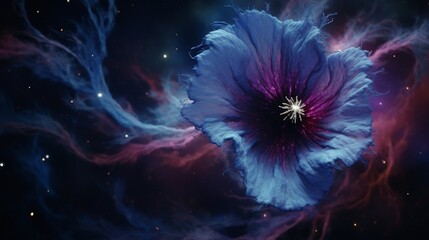 Nebula Nigella as a work of art in the night sky, with vivid colors and a sense of otherworldly...