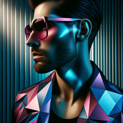 Low-Poly Man with Futuristic Glasses: Digital Fusion of Human and Technological Landscape