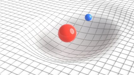 spacetime curvature 3d representation, solar system gravity force loop animation that can represent gravity waves, relativity or the lhc experiment
