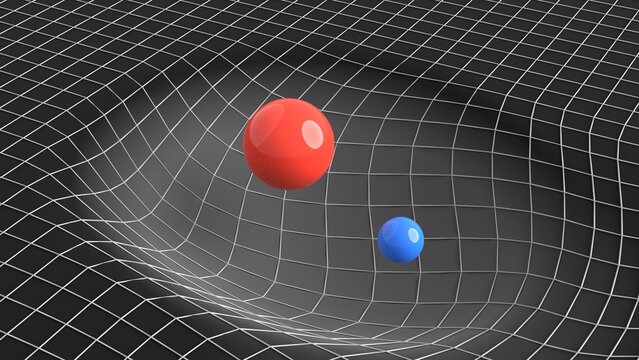 spacetime curvature 3d representation, solar system gravity force illustration that can represent gravity waves, relativity or the lhc experiment