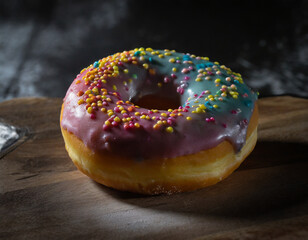 food photography of donuts served at a table with cool lighting