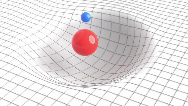 spacetime curvature 3d representation, solar system gravity force loop animation that can represent gravity waves, relativity or the lhc experiment	