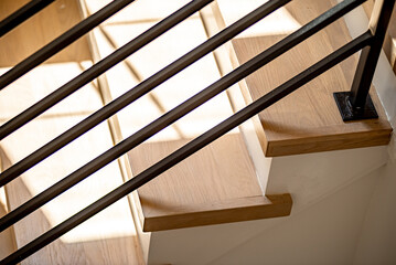 indoor staircase and railings details close-up - obrazy, fototapety, plakaty