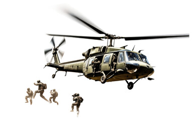 Military Helicopter in Action on Transparent Background - obrazy, fototapety, plakaty