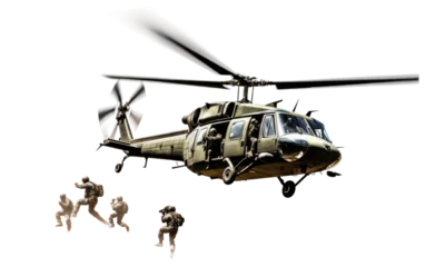 Foto op Plexiglas Helikopter Military Helicopter in Action on Transparent Background