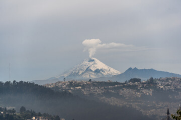 Beautiful view of an erupting volcano in Quito, the capital of Ecuador.