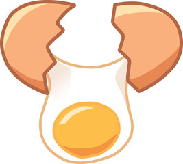 Cracked Eggshell Illustration, Broken Eggshell, Cracked Egg with Yolk, Eggshell Split with Whole Egg Vector Illustration