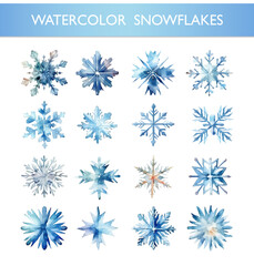 Watercolor Snowflakes.Isolated vector hand-drawn illustrations