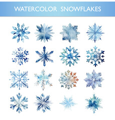 Watercolor Snowflakes.Isolated vector hand-drawn illustrations