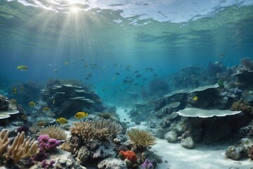 Fototapeta na wymiar coral reef with fish. Generative AI