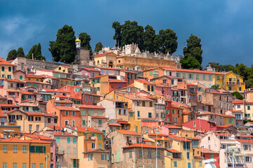 Fototapeta na wymiar Colorful cosy houses in the Old Town of Menton, French Riviera, France