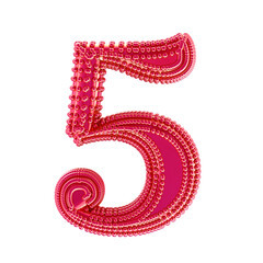 Fototapeta premium Small spheres on the pink symbol. number 5