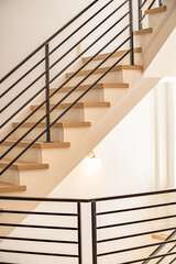 indoor staircase and railings details close-up - obrazy, fototapety, plakaty