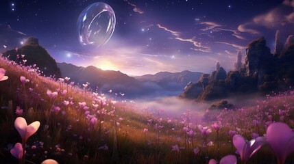 Starlight Sweet Pea in a surreal, dreamlike landscape, bathed in a breathtaking 8K resolution under...