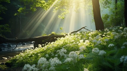 Sunlight filtering through the branches of a tranquil forest, highlighting the beauty of Serenity...