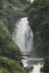 A picturesque waterfall in the forests of Ecuador on the outskirts of the city of Otavalo.