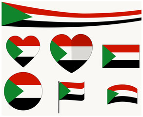 Sudan Flags Heart Ribbon Emblem Africa country Icon Vector Illustration Abstract Design Element