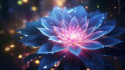 A close-up of a mystical, radiant flower with petals that seem to be made of pure energy, emitting a soft, enchanting light.