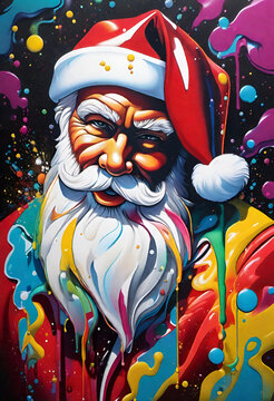 Graffiti Santa Claus smiling for isolated art displaying various mixed colors