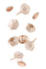  Falling garlic isolated on white background