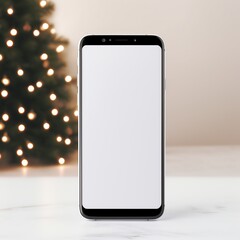 Smartphone with Blank Screen Against Festive Christmas Background