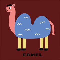 Creative hand drawn children's cartoon illustration of cute camel