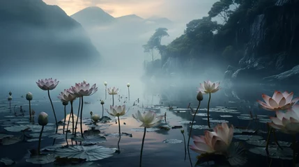 Paint a scene of Mystic Moonflowers rising above a misty lake, their presence ethereal and captivating in 8K beauty. © Anmol