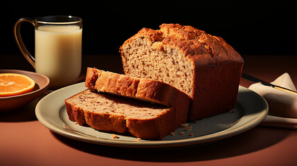 Delicious banana bread. Generative AI. 