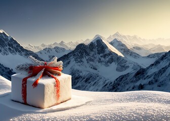 A Christmas package in a mountain landscape