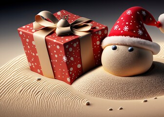 A Christmas package and an abstract Santa Claus
