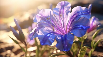 A close-up of a vibrant Gemstone Gentian flower with its petals glistening in the sunlight.