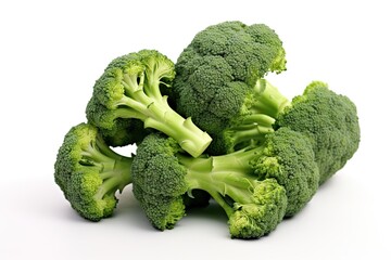 Broccoli florets perfectly isolated against a clean white background. Capture the essence of their fresh, vibrant green, and the wholesome nature of this nutritious vegetable.