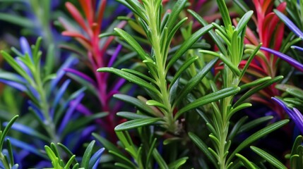 Naklejka na ściany i meble A close-up of Rainbow Rosemary leaves, showcasing the vibrant spectrum of colors.