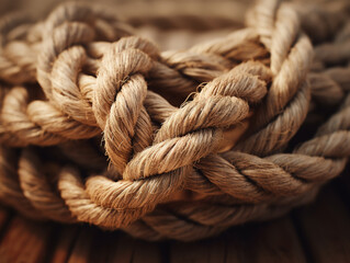 Fototapeta na wymiar Knot on a rope, close-up. Problem concept. 