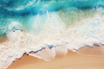 Scenic aerial beach view with waves, a stunning natural backdrop during summer. Generative AI