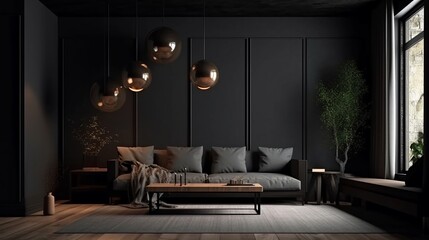 Home mockup, modern dark home interior background, 3d render. Decor concept. Real estate concept. Art concept.