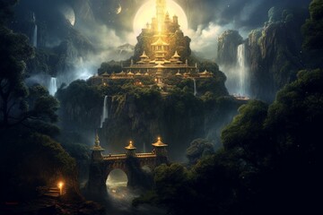 a heavenly sanctuary where protectors watch over darkness. Generative AI