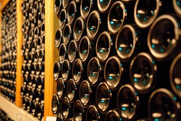 Niigata, Japan - October 25, 2023: Wine bottles in a wine cellar

